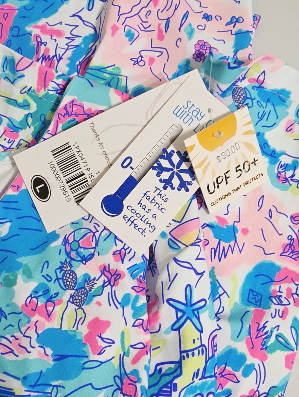 Lulu-B Women Size Large UPF 50+ Cooling Top 3/4 Sleeve V Neck Coastal Print NWT - Picture 7 of 14